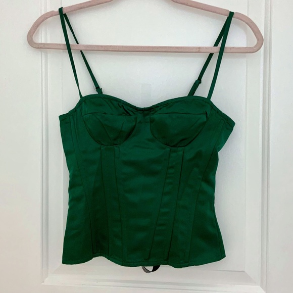 PrettyLittleThing Tops Emerald Green Satin Woven Cup Detail